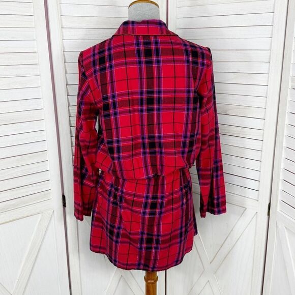 Victoria’s Secret Plaid Flannel Cinch Waist Sleep Nightshirt Red Pink Medium - Picture 4 of 13